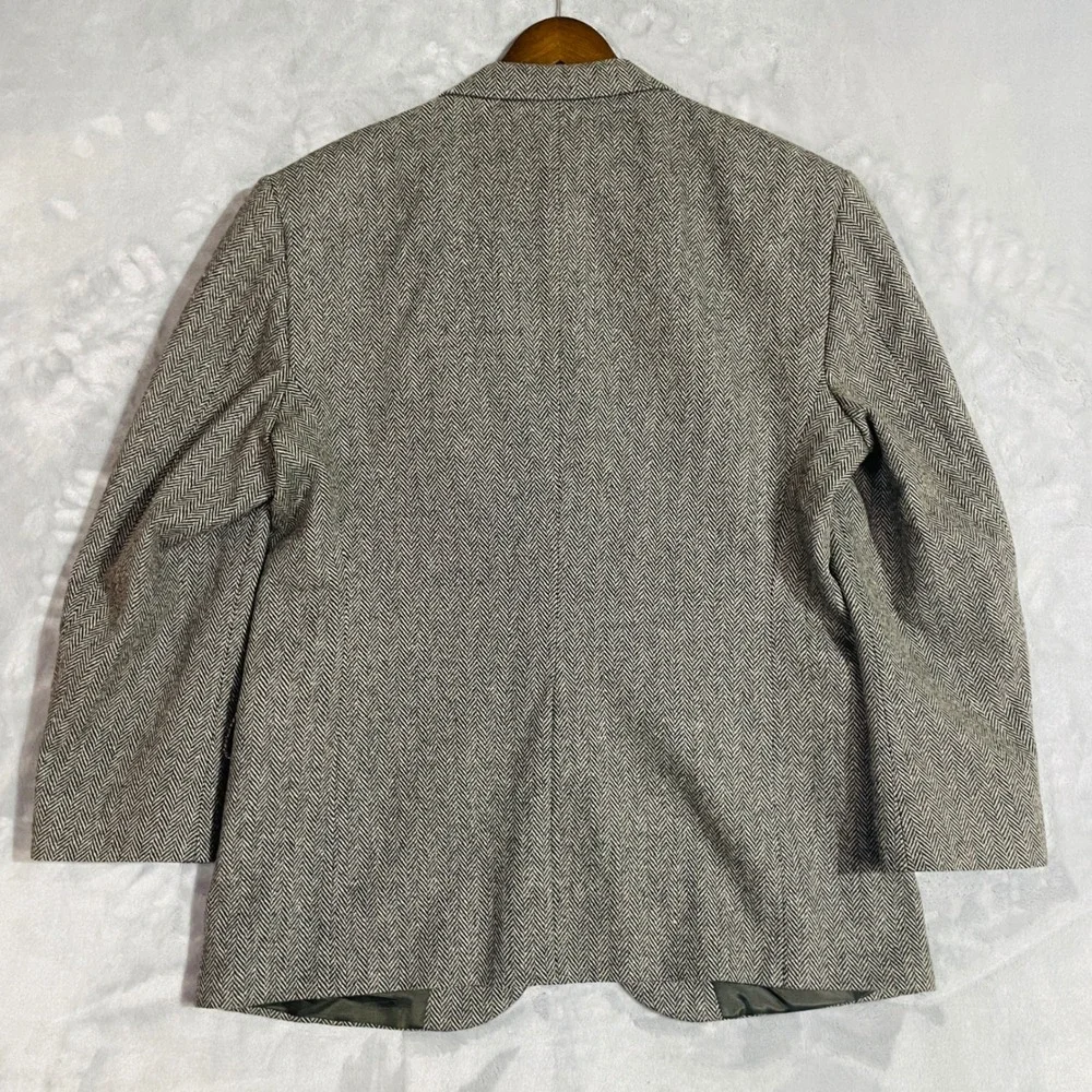 Towncraft Blazer Mens 44R Grey Herringbone Tweed Wool Two Button Sport Coat